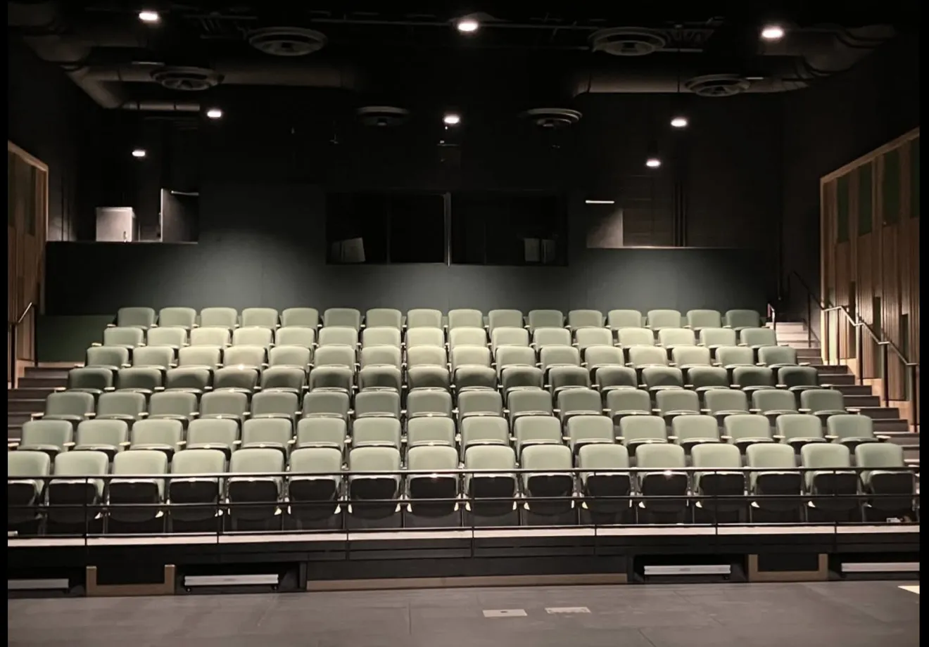A modern theatre's empty seating area.